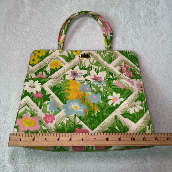Vintage 1960s Floral Satchel Handbag, Spring Bag, Gardiner Maine Margaret Smith - Picture 10 of 12